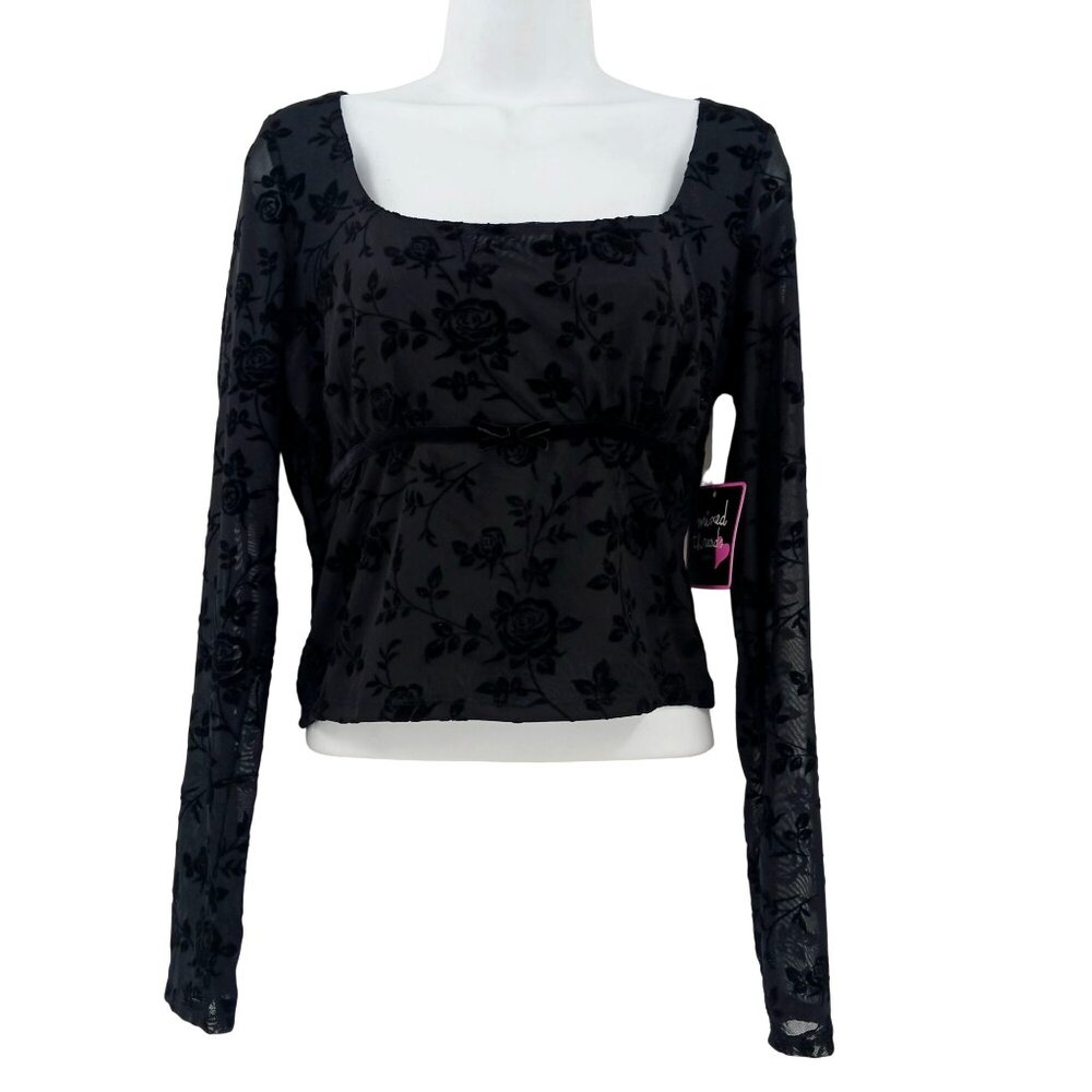 Mixed Threads Y2K Black Velvet Burnout Long Sleeve Top XL NWT